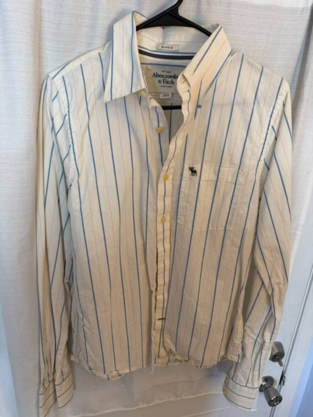 Abercrombie & Fitch - Shirt - Medium- White w/ Blue Stripes